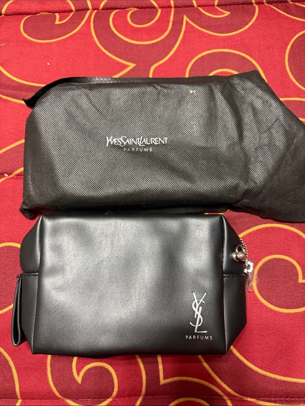 Yves Saint Laurent Black Leather Logo Toiletry Pouch / crossbody
